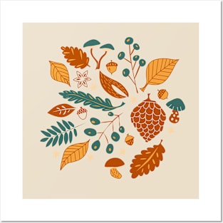 Fall Foliage with Acorns + Mushrooms Posters and Art